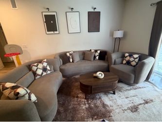 3 piece couch set (plus, coffee table, wall decor, and rug)