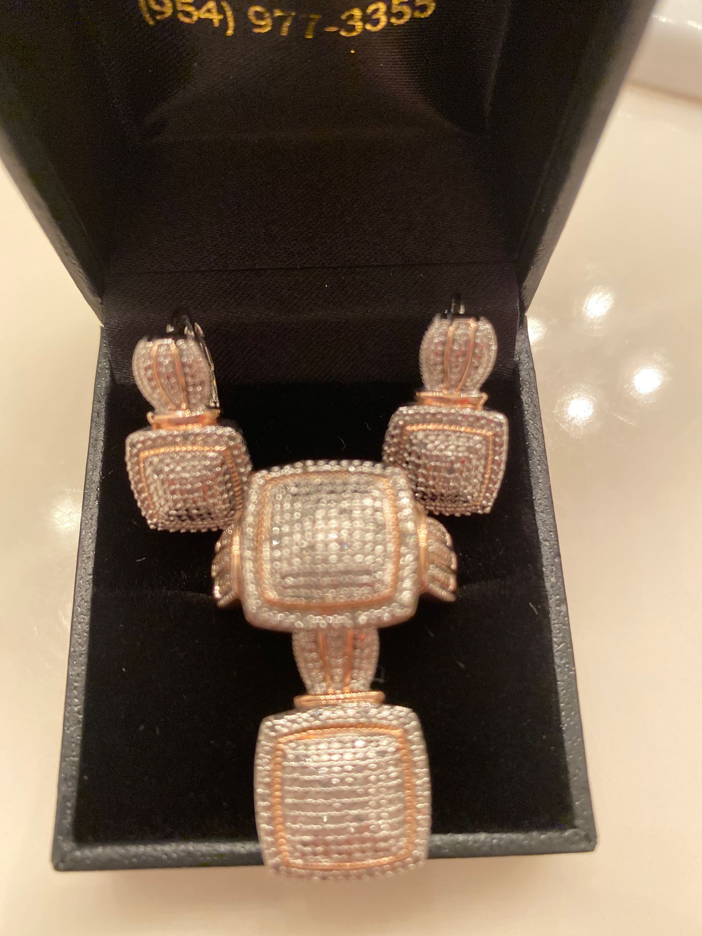 Set of ring,earrings & pendant diamond accent rose gold