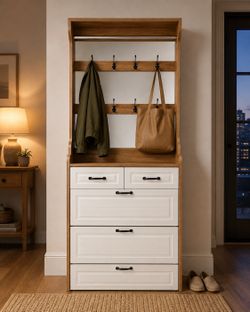 Entryway Hall Tree with Shoe Storage & Mirror – $69.99