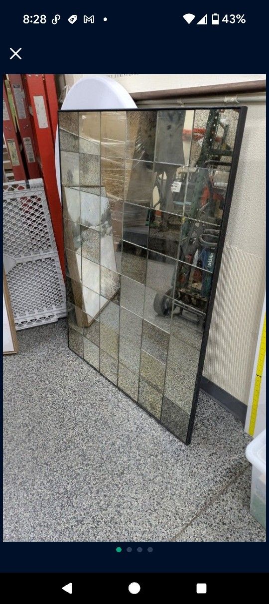 POTTERY BARN, ANTIQUE GLASS PANEL MIRROR.