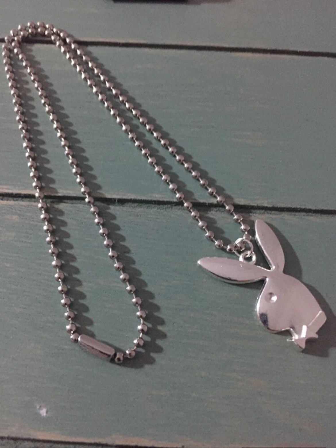 Small Ball Chain Necklace with Silver Tone Playboy Bunny
