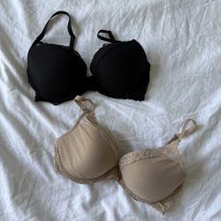 NATORI Bundle of 2 Feathers Underwire Contour Bras 34DD Black & Beige Lace Trim