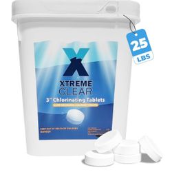 25lbs 3" Swimming Pool Chlorine Tablets 99% Pure Tri-Chlor| Long Lasting Slow Dissolving Pro-Grade Sanitizer Spa