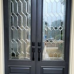 Fiberglass 8' Decorative Glass Front Entry Doors