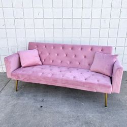 Pink Velvet Futon Sofa Bed Couch