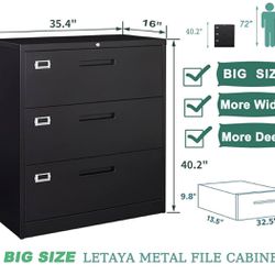 ✌️ Letaya Lateral 3 Drawer File Cabinets with Lock, Metal Filing Storage Vertical Cabinets