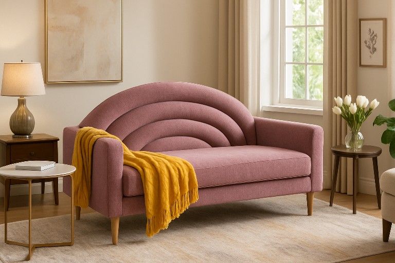 Sofa, Comfy Couch with Spring Cushions, Small Sofa for Small Spaces, Mid Century Modern Linen Upholstered 2 Seater for Living Rooms/Bedrooms/Office, W