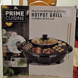 Prime Cuisine Multipurpose Electric Hotpot Grill Combo with Lid