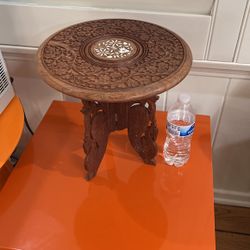 Wood carved Indian stool//table/ Decor/collapsible, mini table /folding side table