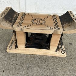 African Ashanti Style Hand Carved Wooden Stool Tribal Decor Side Table