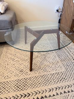 Round Glass Top Coffee Table Wood Legs