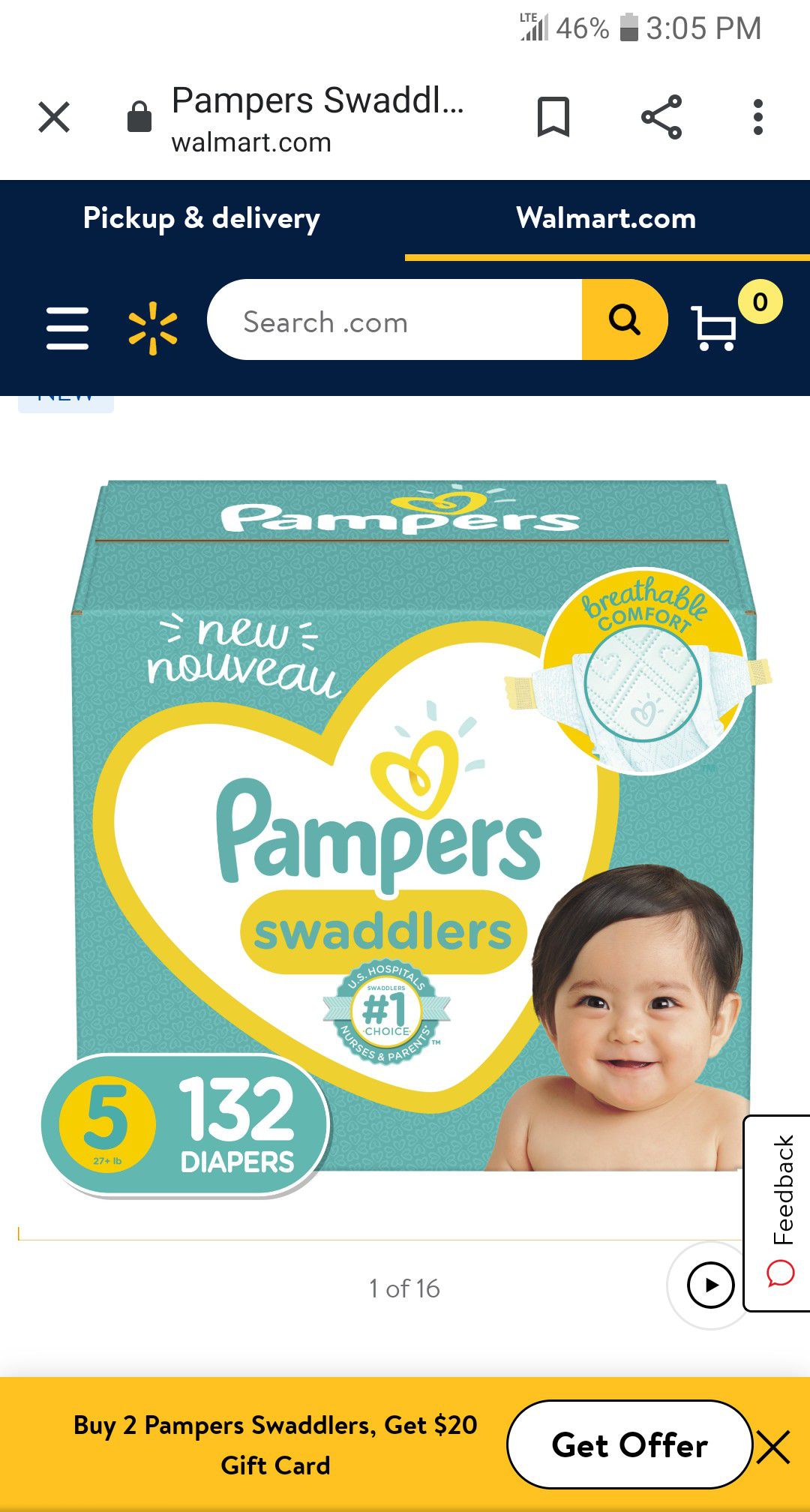 Pampers swaddlers Size 5 132 count ( 2 in stock NW)