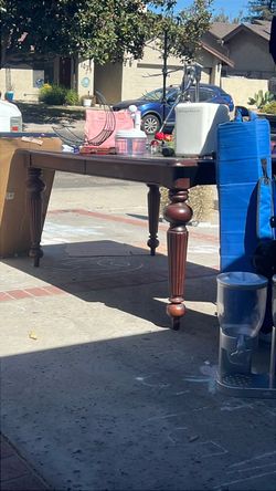 Dark Wood Dining Table with Turned Legs