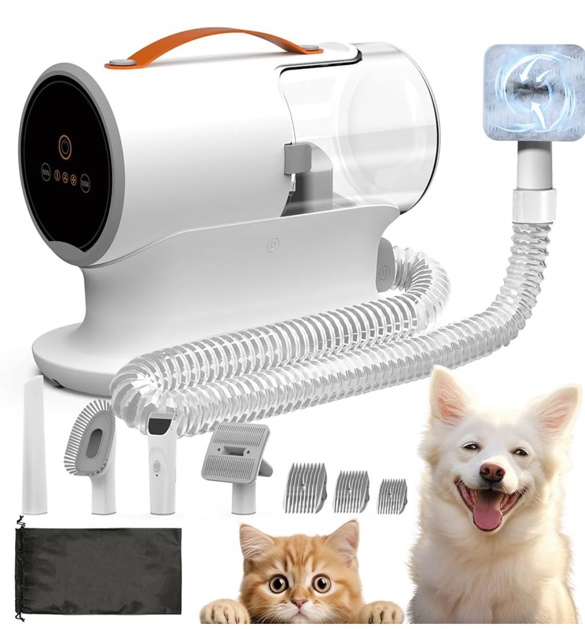 AIRROBO Dog Grooming Vacuum Kit with Pet Clippers, 12000Pa Dogs Vacuum for Shedding Grooming, 5 Grooming Tools Home Cleaning in 1, 2L Dust Cup Low Noi