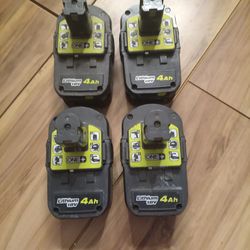 4 - Ryobi Lithium 18V 4Ah Batteries