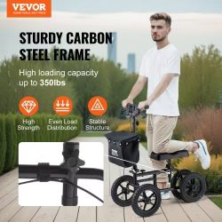Folding Knee Scooter, Carbon Steel Steerable Knee Walker with Height-Adjustable Handlebar & Knee Pad, 12" (30.5 cm) All-Terrain Wheel, Dual Brakes, Le