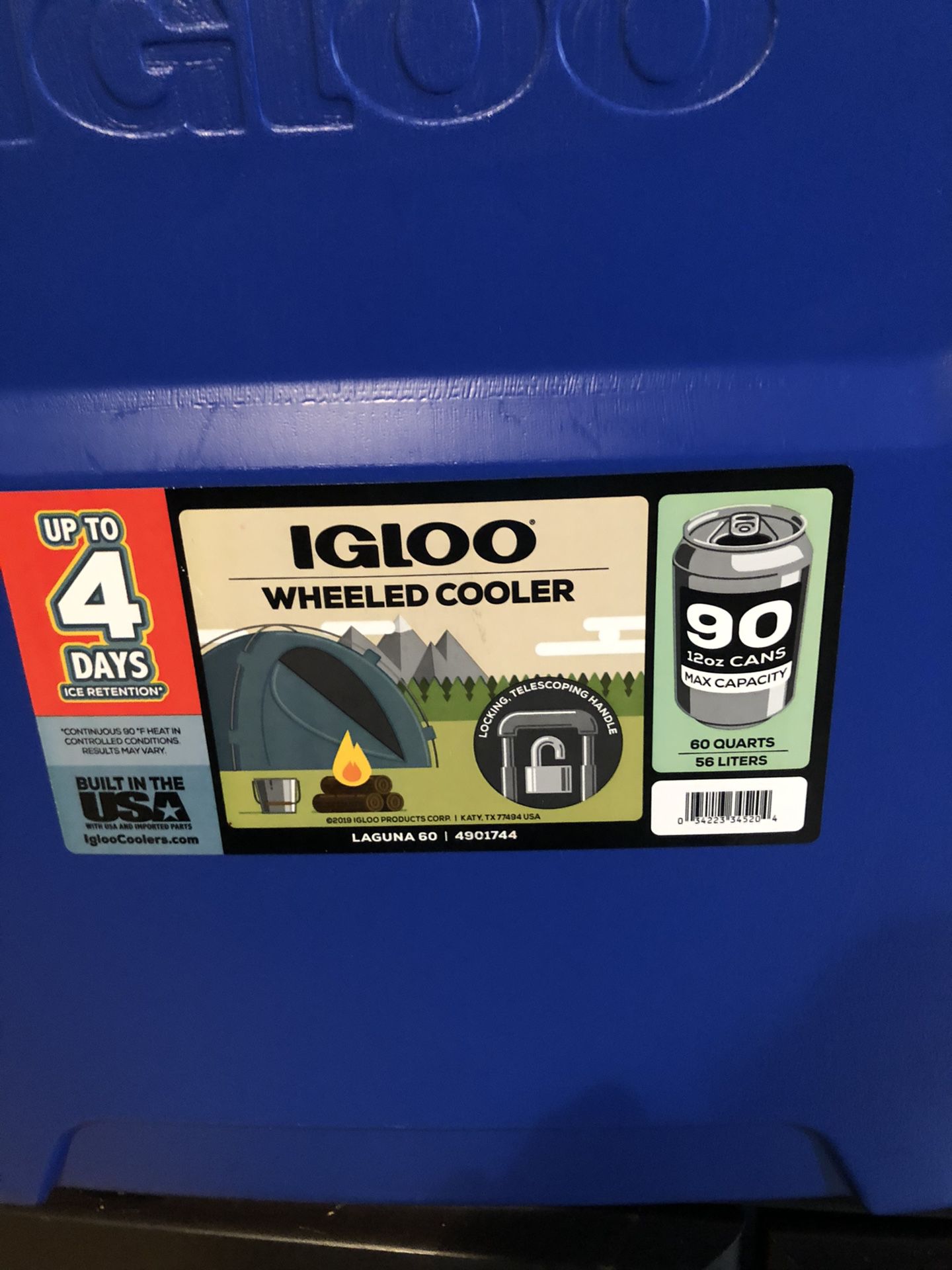 Igloo wheeled 60 Qt Laguna Roller Cooler 55 liters 90 cans