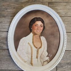 Original oval oil painting Victorian romantic style