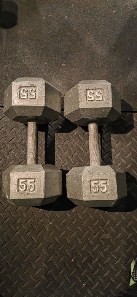 55 LB HEX DUMBBELLS PAIR