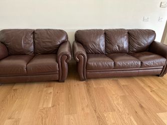 Dark brown real leather couches