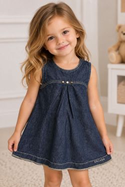 ESCADA Girls Denim Dress Dark Wash Rhinestone A-Line