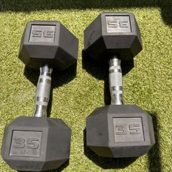 35lb Dumbbells (Pair) Rubber With Metal