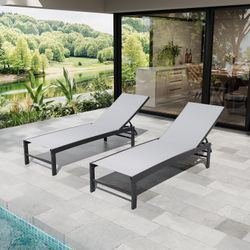Set of 2 Chaise Lounge Chair Outdoor, Pool Tanning Recliner, Outdoor Lounge Furniture Perfect for Patio, Beach, Yard, Pool