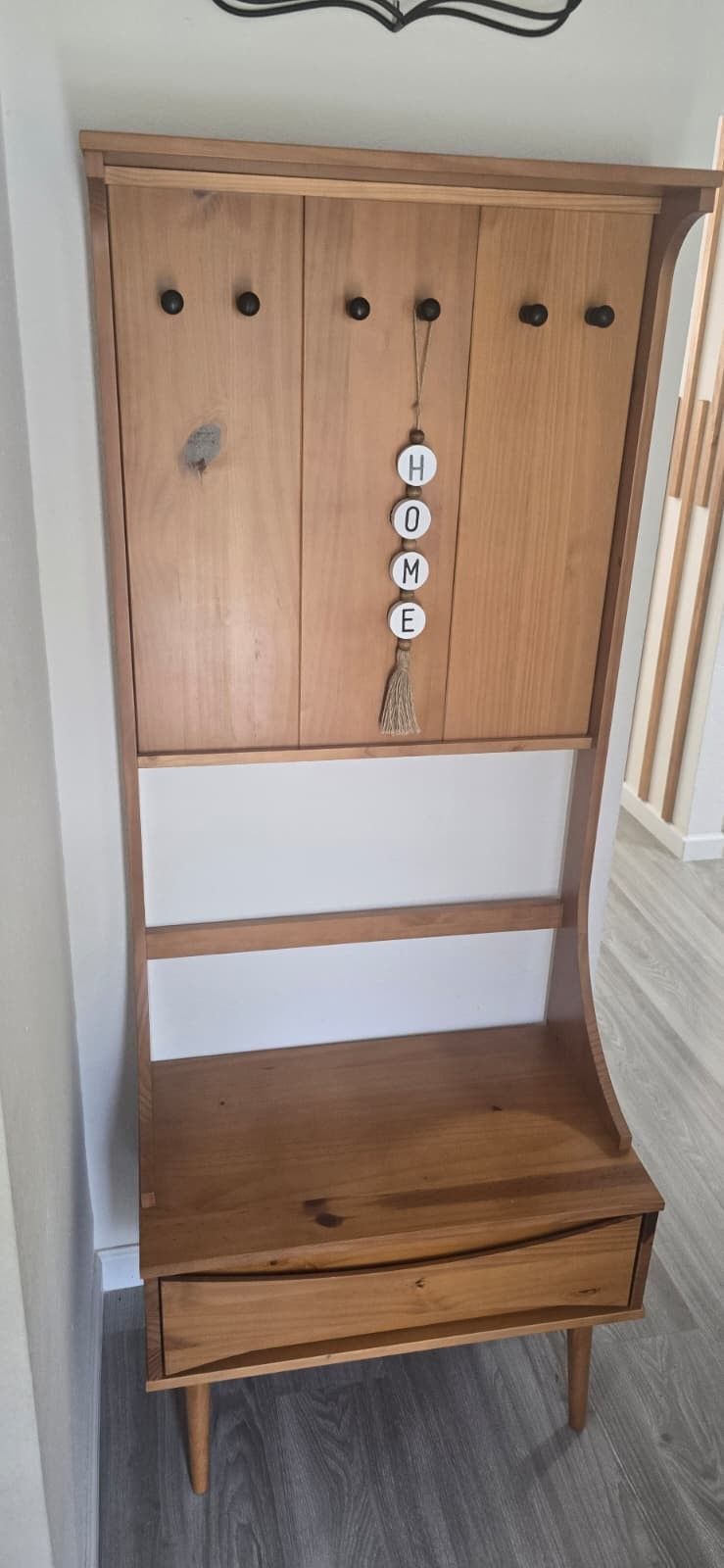 Mid Century Modern Solid Wood Hall Tree