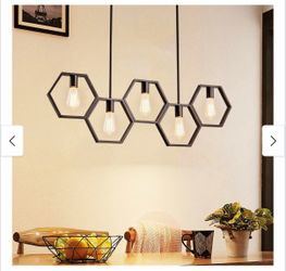 5-Light Mid-Century Modern Matte Black Geometric Pendant Island Lighting - 38.5 in. W x 72 in. H