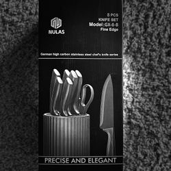 Knife Set, 8-Piece Kitchen Knife Set with Universal Block - Anti-Rust Chef Knives, Ergonomic Design, Dishwasher Safe (Black)