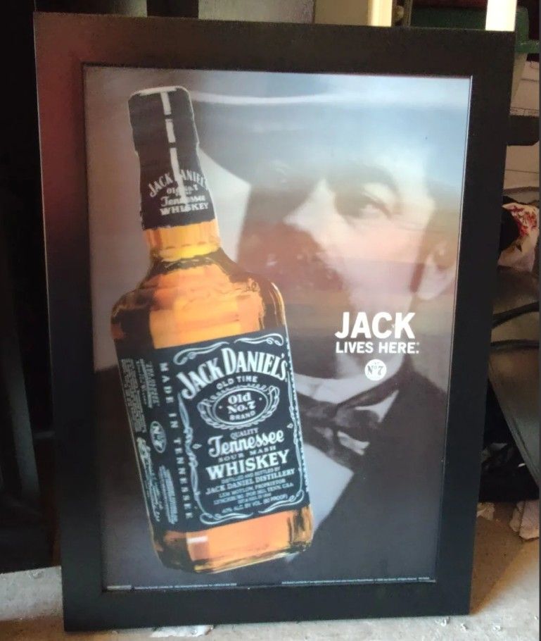 Jack Daniels Whiskey Framed Hologram 3D Sign -"Old No 7"-"Jack Lives Here" 30"×22"