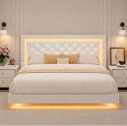 Floating Bed Frame Queen with LED Lights and Diamond Headboard,White
BarnFurin Upholstered Bed Frame, No Box Spring Needed, Noise Free, Easy Assembly