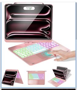 Keyboard Case for iPad Pro 13/Air 13/Pro 12.9, 360 Rotating, Pink For iPad Pro 13(M5/M4), iPad Air 13, iPad Pro 12.9, Multi-touch Trackpad, 7 Modes, A