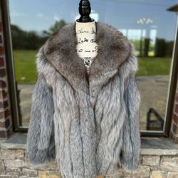 4-6 Dyed Blue Fox Fur Jacket Real Fox Fur Coat