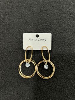 Solid Gold Round Hoop Earrings With Crystal Drop