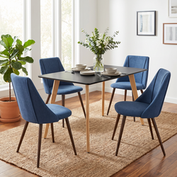 Homy Casa ROOKIE S+SMEG 5-Piece Dining Set Black 43.3" Dining Table with 4 Dark Blue Square-Leg Chairs Open Box