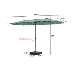 15 ft. Large Double-Sided Beach Umbrella with Crank