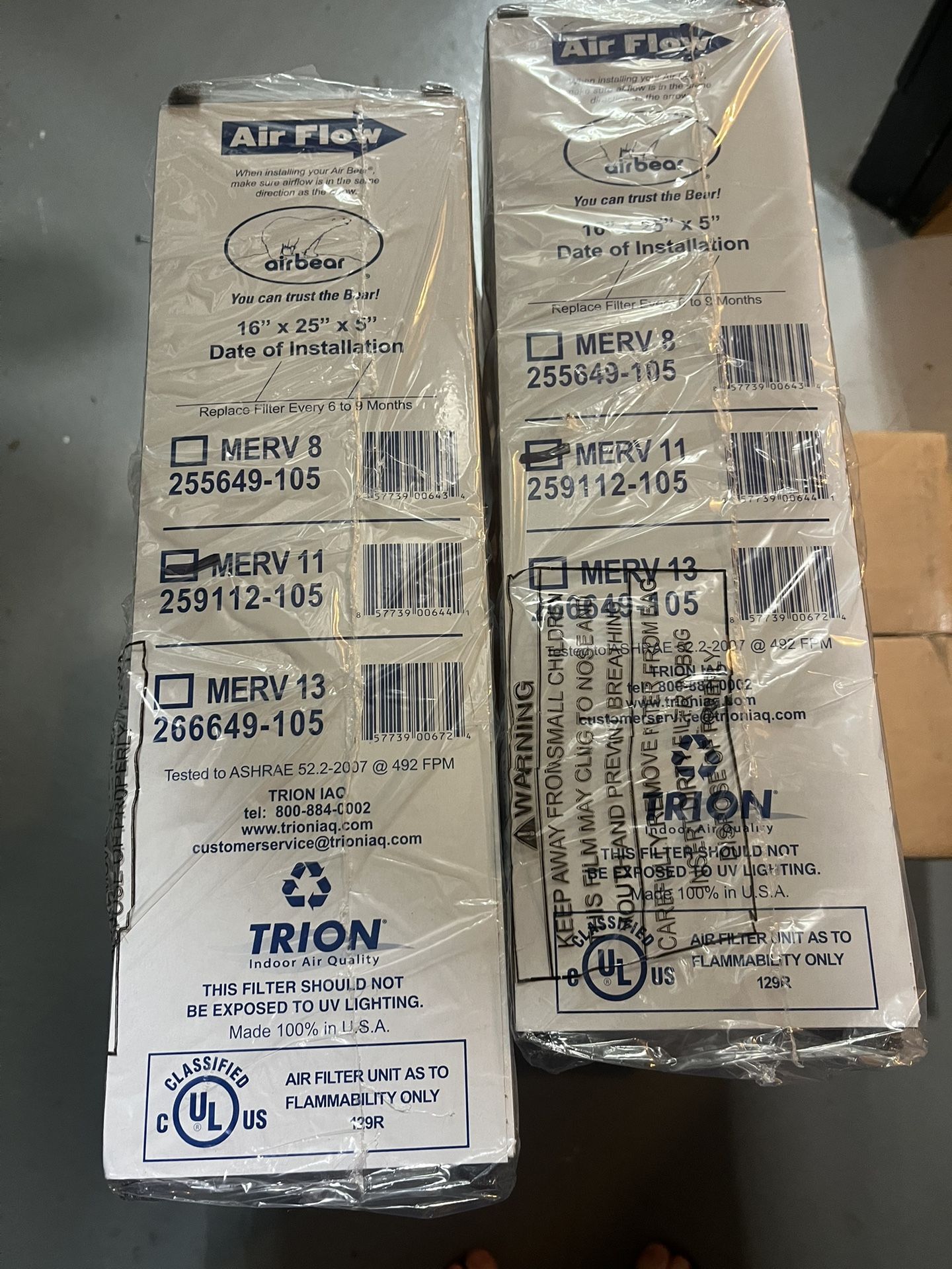 Two New MERV 11 Airbear Filters. 16” X 25” X 5”