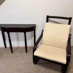 Poang Chairs Ottoman ,White Leather, Dark Wood and Frenchi Furniture Entry Way Console Table