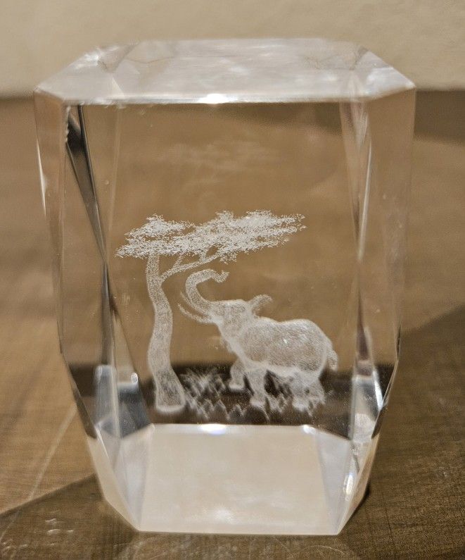 3D Laser Etched Elephant Clear Acrylic Lucite Paperweight 3 x 2 x 2 In.