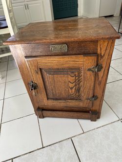Vintage White chest Oak wood ice box Nightstand cabinet chest end Table $55