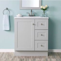 Bannister 31 in. Single Sink Pearl Gray Freestanding Bath Vanity with Granite-Look Colorpoint White Cultured Marble Top