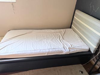 IKEA Twin storage bed with custom upholstered headboard