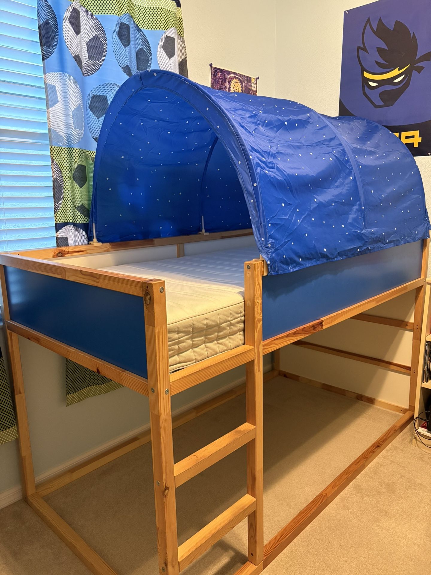 IKEA Kira Reversible Twin Bed, Mattress And Tent Included
