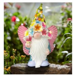 NEW IN BOX Garden Gnome Statues Outdoor Decor, Solar Powered Outdoor Gnome with Butterfly Wing Decorative Yard Garden Lights Art Gifts with 11 Warm Wh