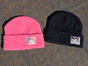 Sanrio My Melody & Kuromi Cuffed Patch Beanie Set (Hot Pink & Black)
