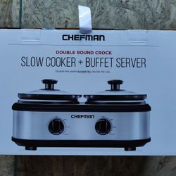 Chefman RJ15-125-D Double Slow Cooker & Buffet Server with 2 Removable 1.25 Qt. Oval Crocks