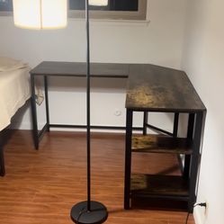 Wooden L Shape Desk with Shelf