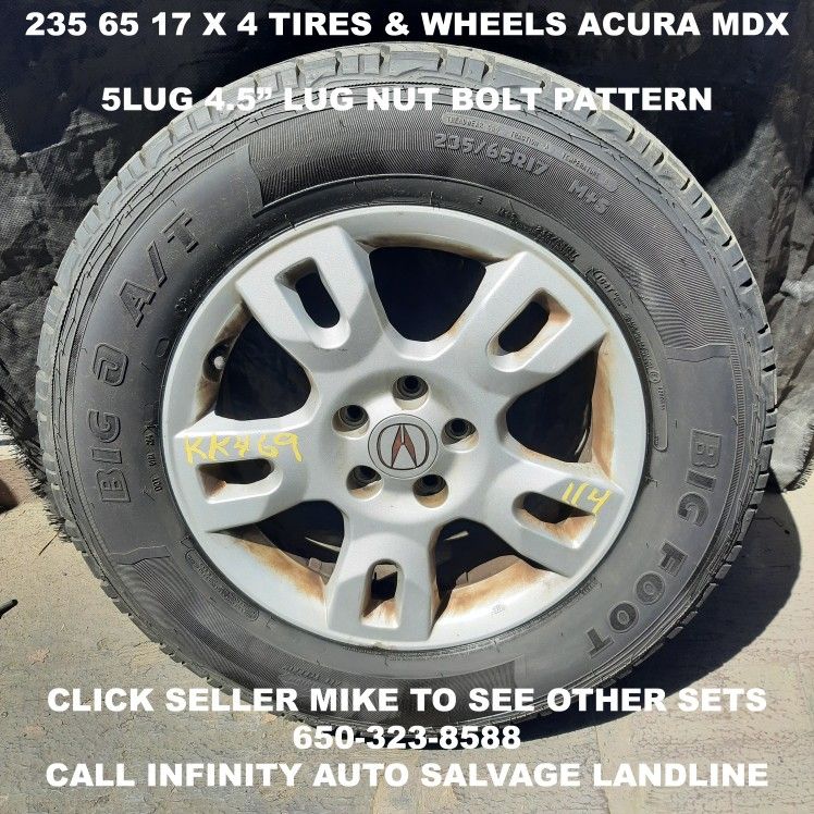 235 65 17 X 4 Tires & Wheels Off Acura MDX With 5lug 4.5" Lug Nut Bolt Pattern.