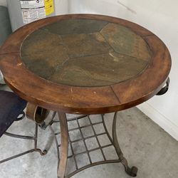 Wood Metal & Stone 3 Piece Bistro Bar Table Set 